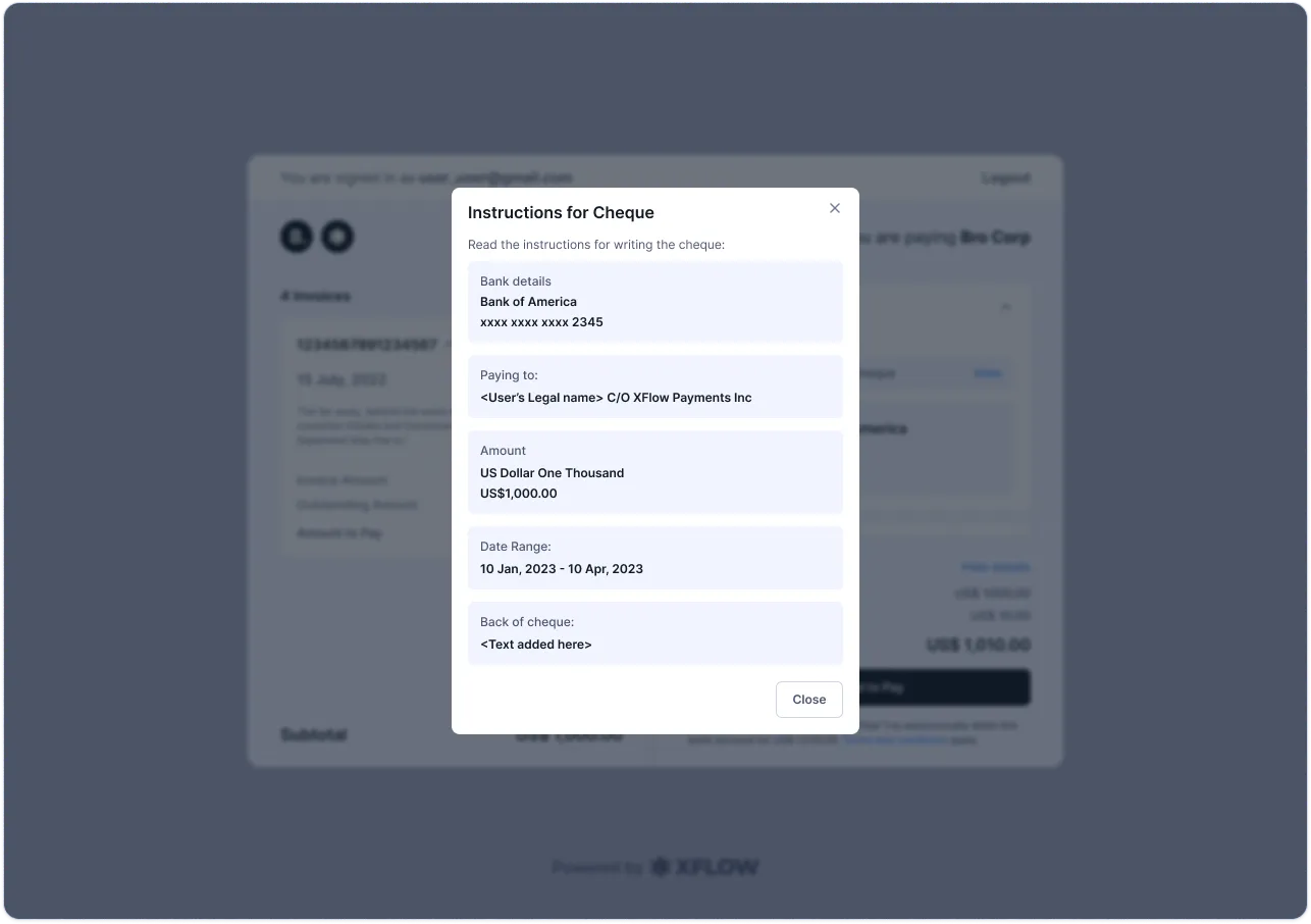 Instructions for cheques