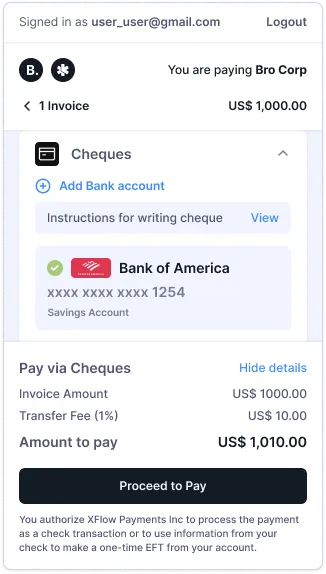 Payment method selection screen
