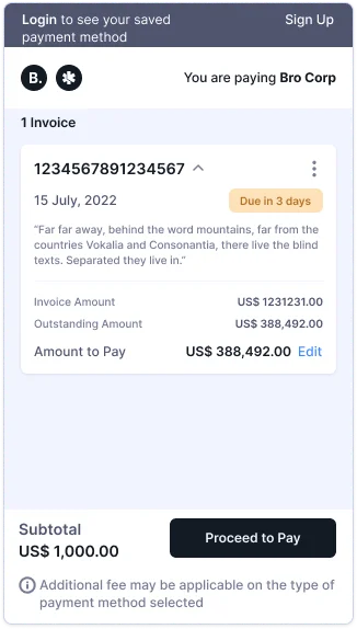 Invoice list view with pending payments