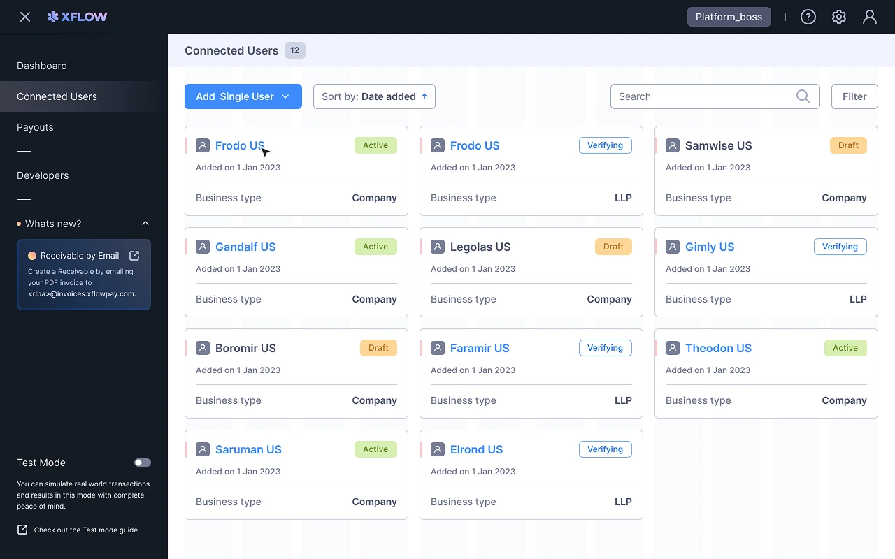 Selecting a connected user from the list