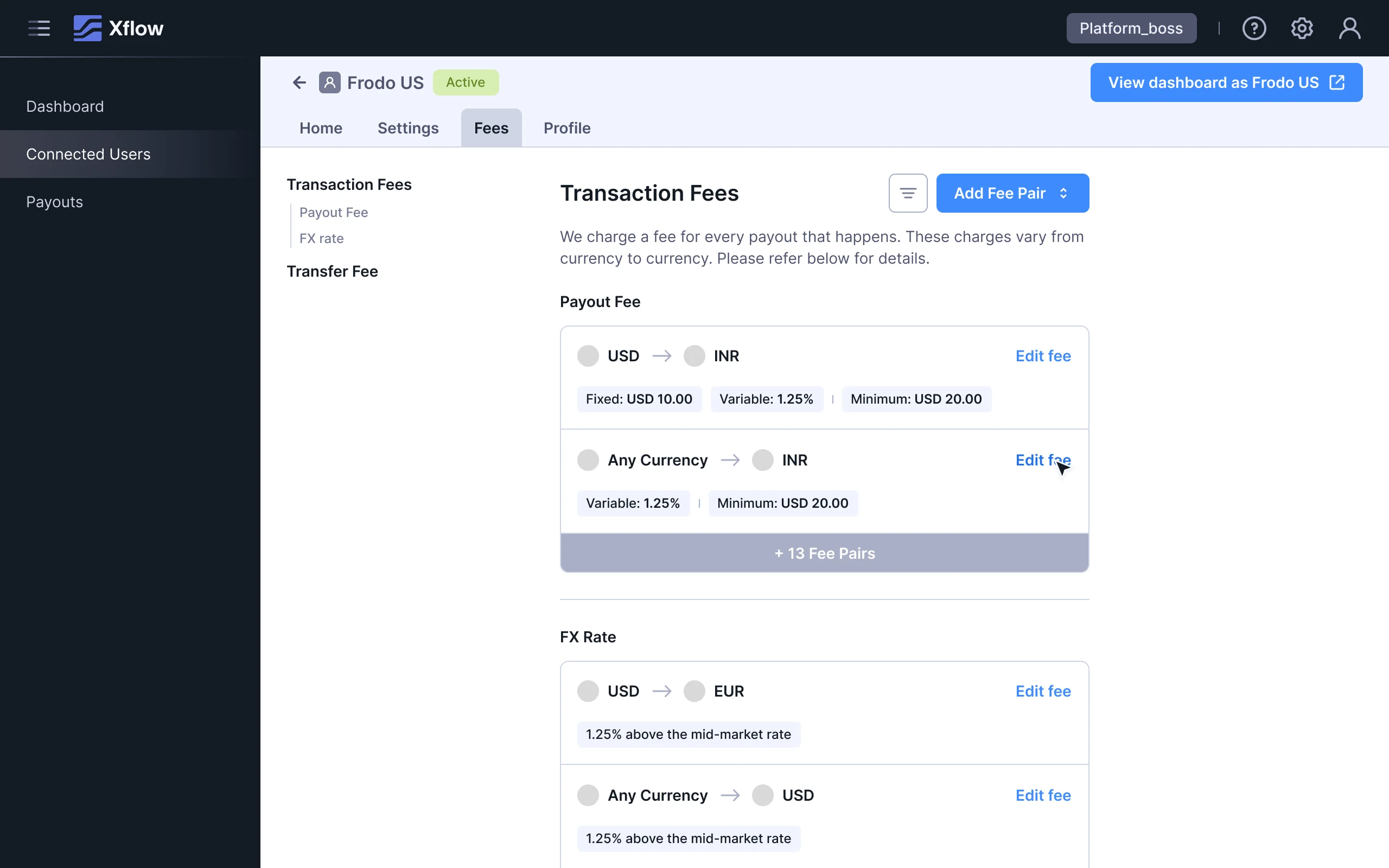 Viewing current fee structure