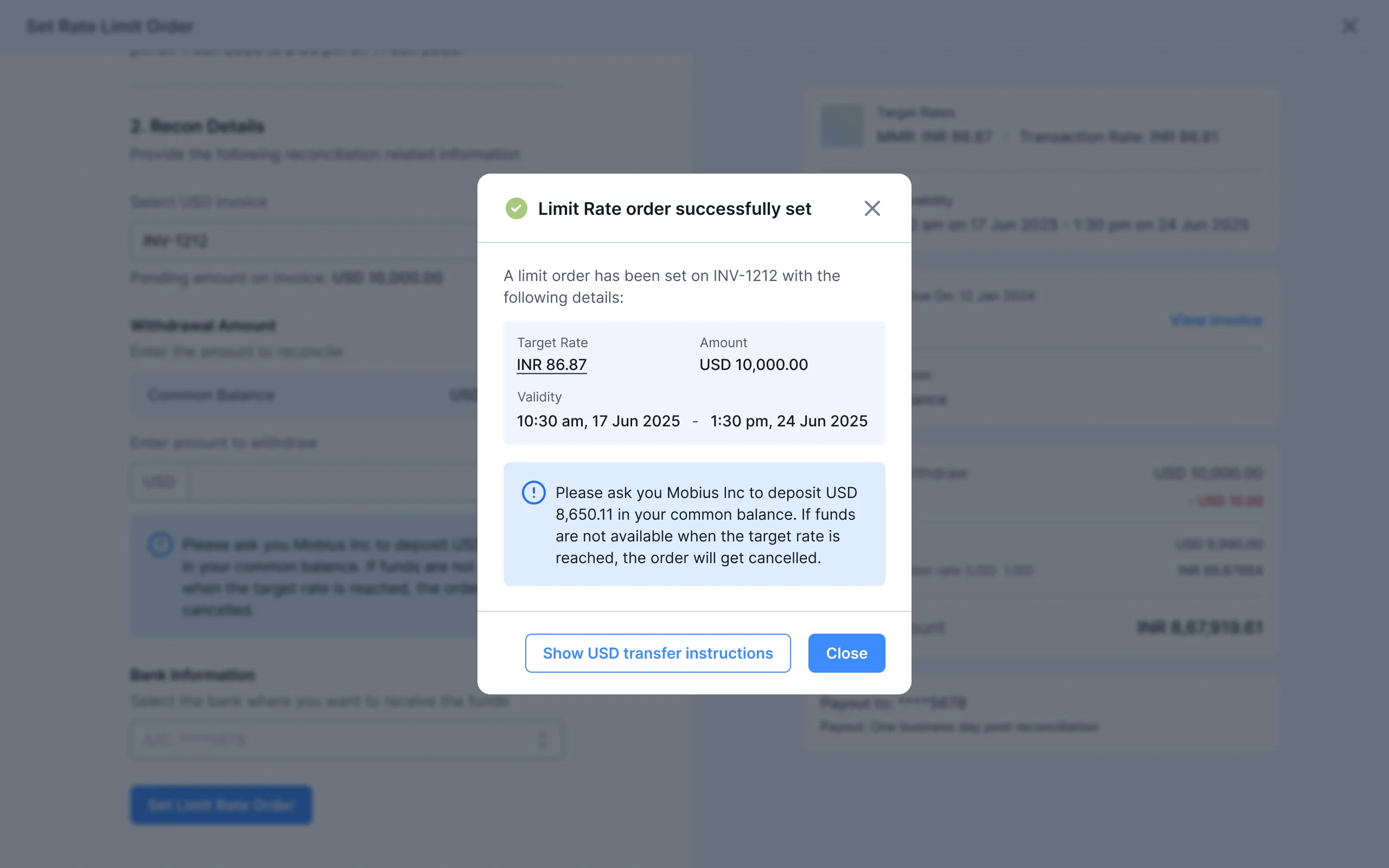 Success! limit order has been set